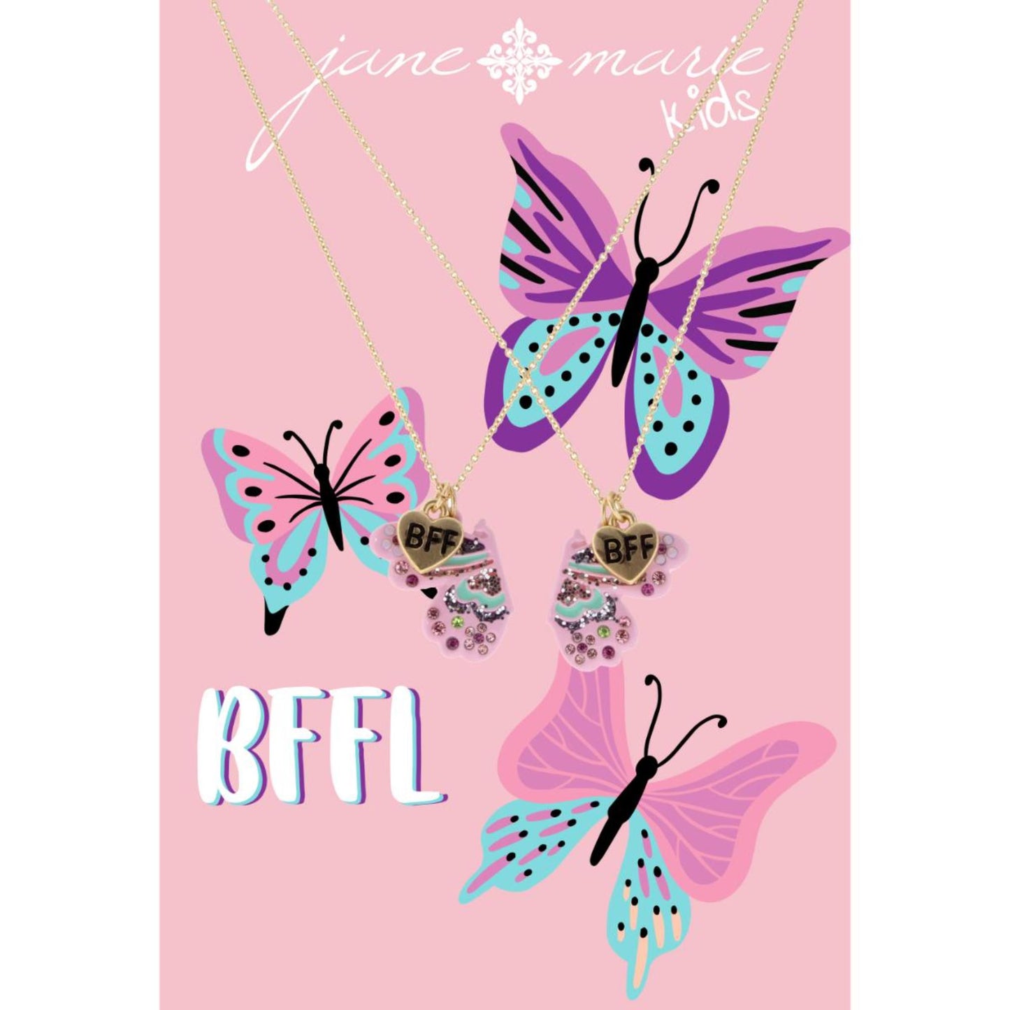 Kids 14" Gold Chain with Butterfly Halves BFF's, 3" Ext