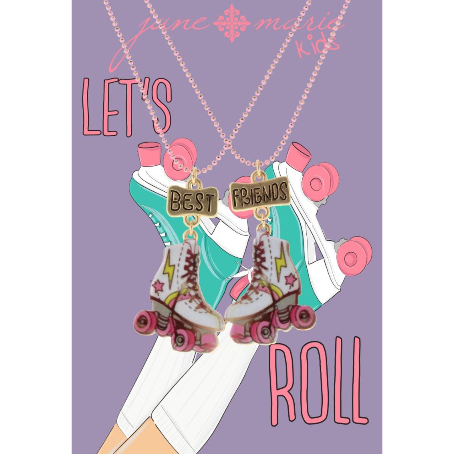 Kids 14" Pink Chain wtih "Best" + "Friends" Roller Skates, 3" Ext