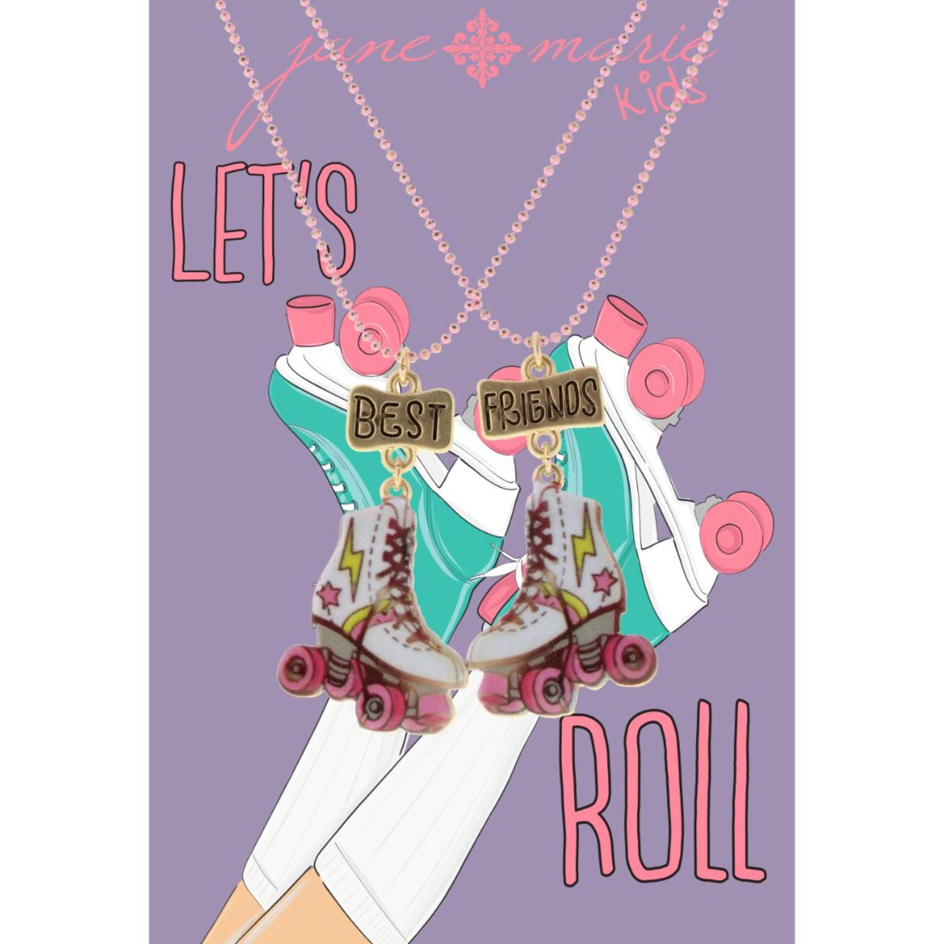 Kids 14" Pink Chain wtih "Best" + "Friends" Roller Skates, 3" Ext