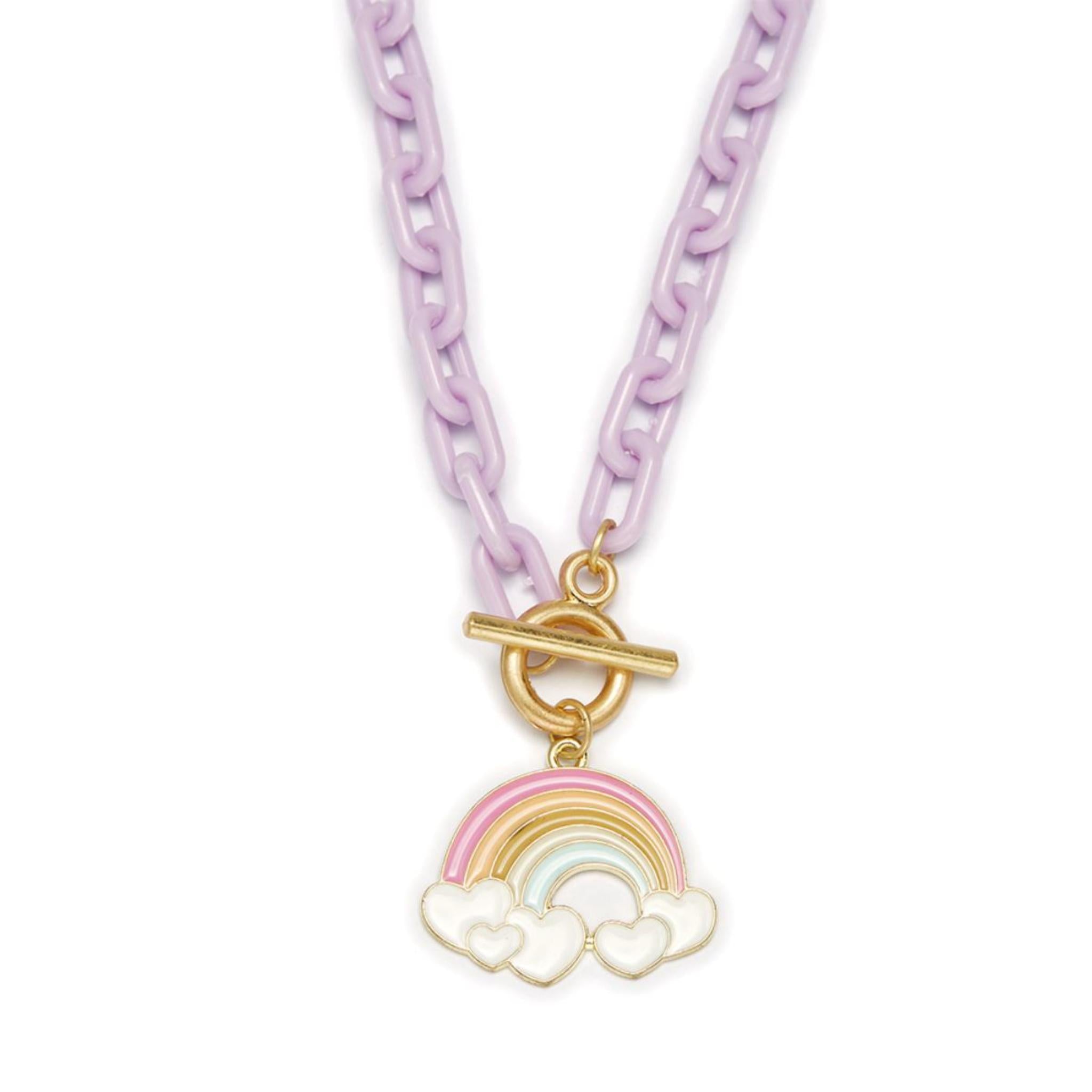 Kids 15" Rainbow Charm with Lavender Chunky Link Chain Necklace