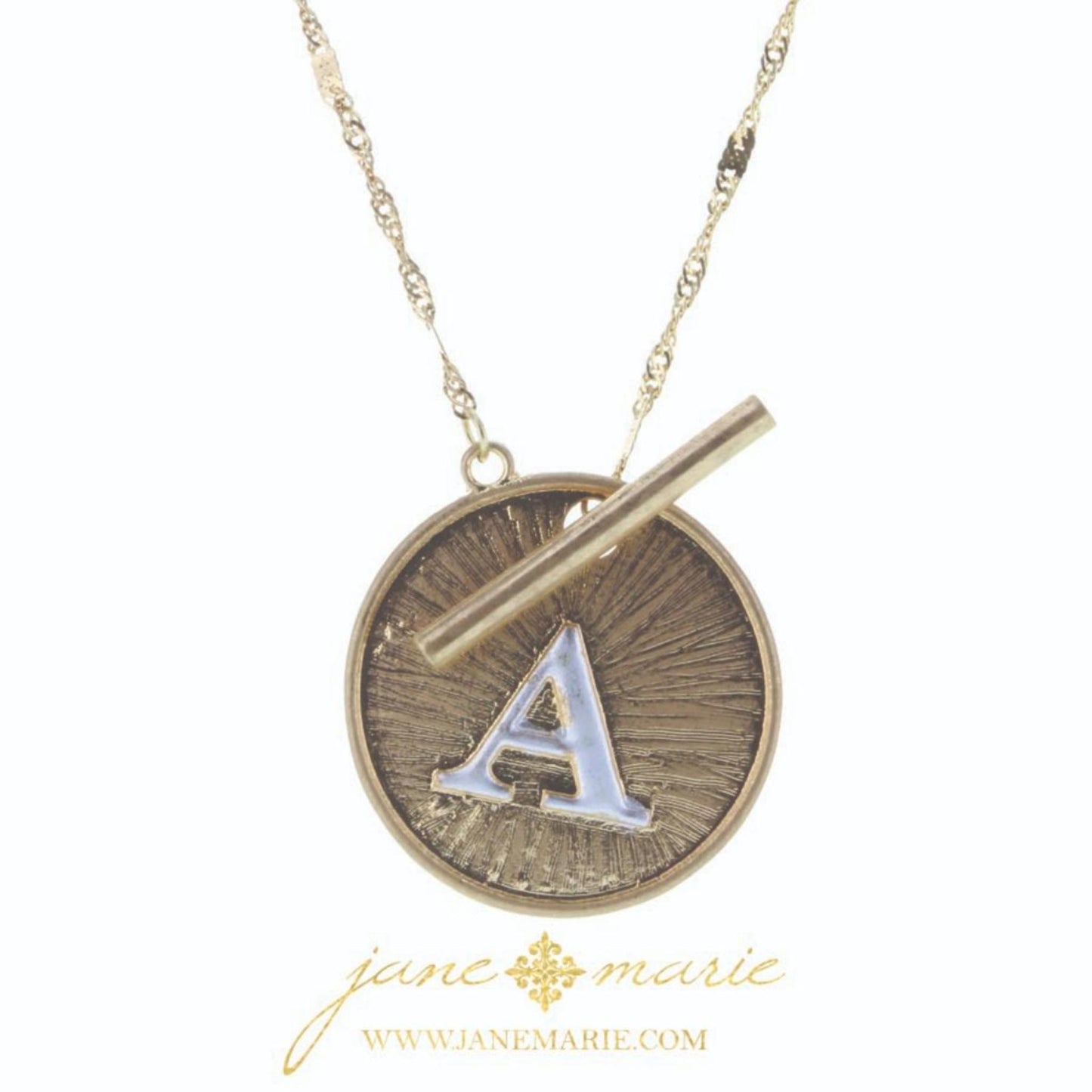 16" 2-Tone "A" Initial Toggle Disc with Gold Chain Link Necklace, 3" Ext