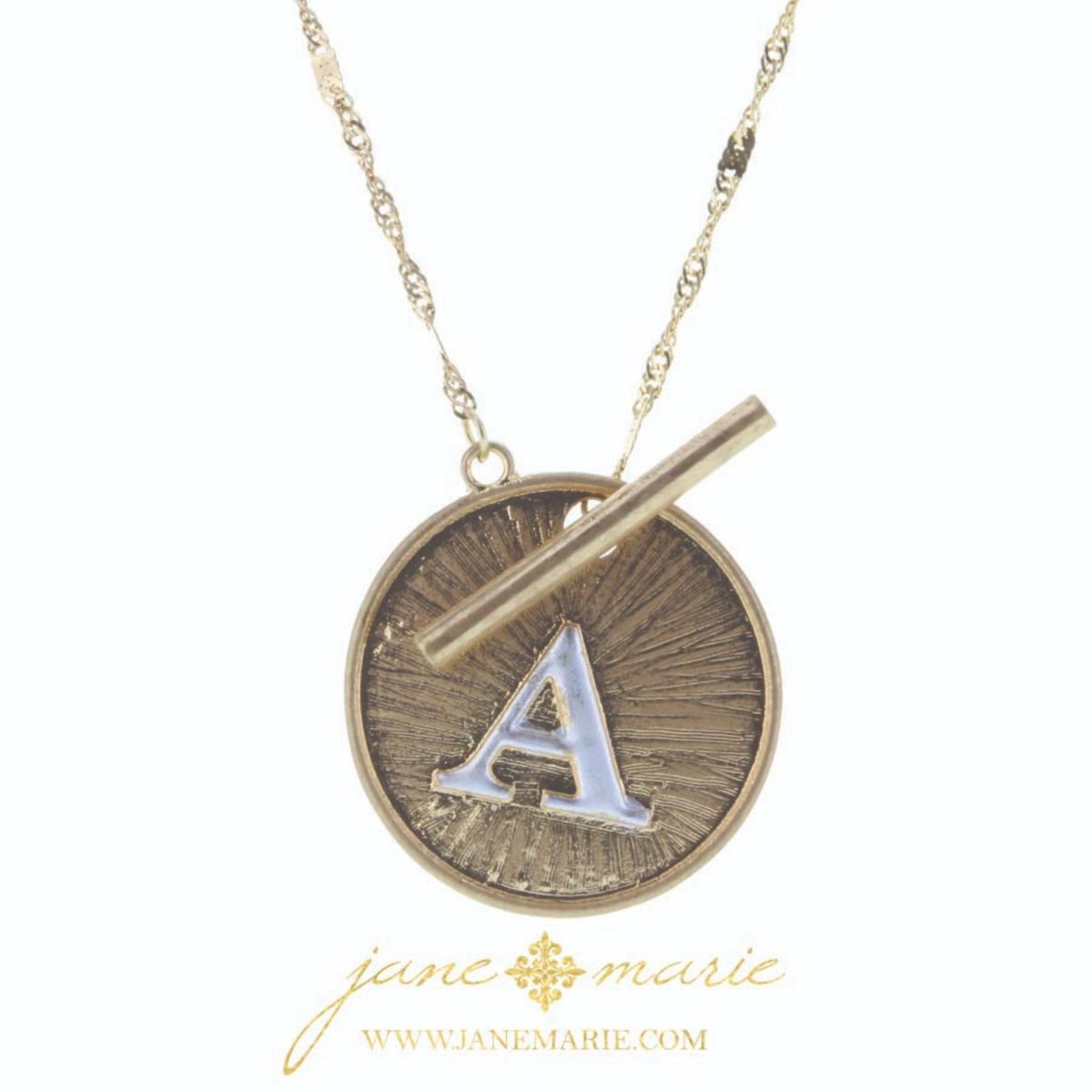 16" 2-Tone "A" Initial Toggle Disc with Gold Chain Link Necklace, 3" Ext
