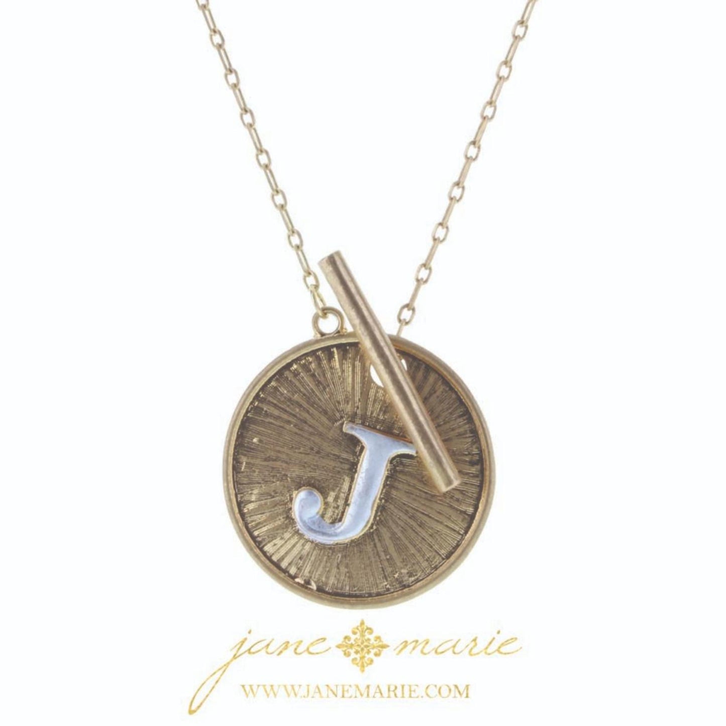 16" 2-Tone "J" Initial Toggle Disc with Gold Chain Link Necklace, 3" Ext
