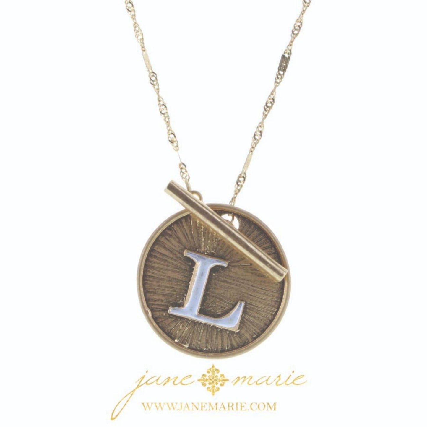 16" 2-Tone "L" Initial Toggle Disc with Gold Chain Link Necklace, 3" Ext