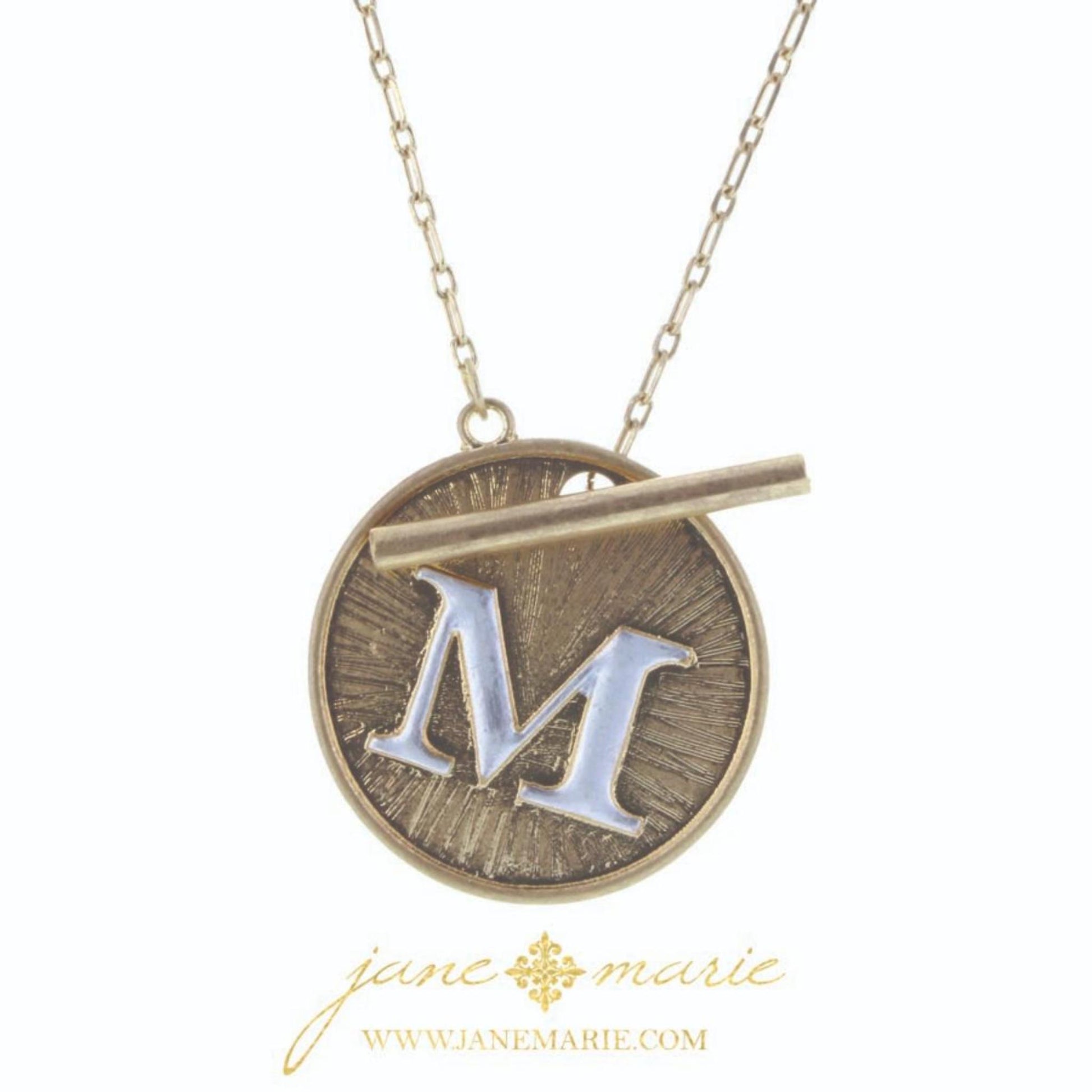 16" 2-Tone "M" Initial Toggle Disc with Gold Chain Link Necklace, 3" Ext