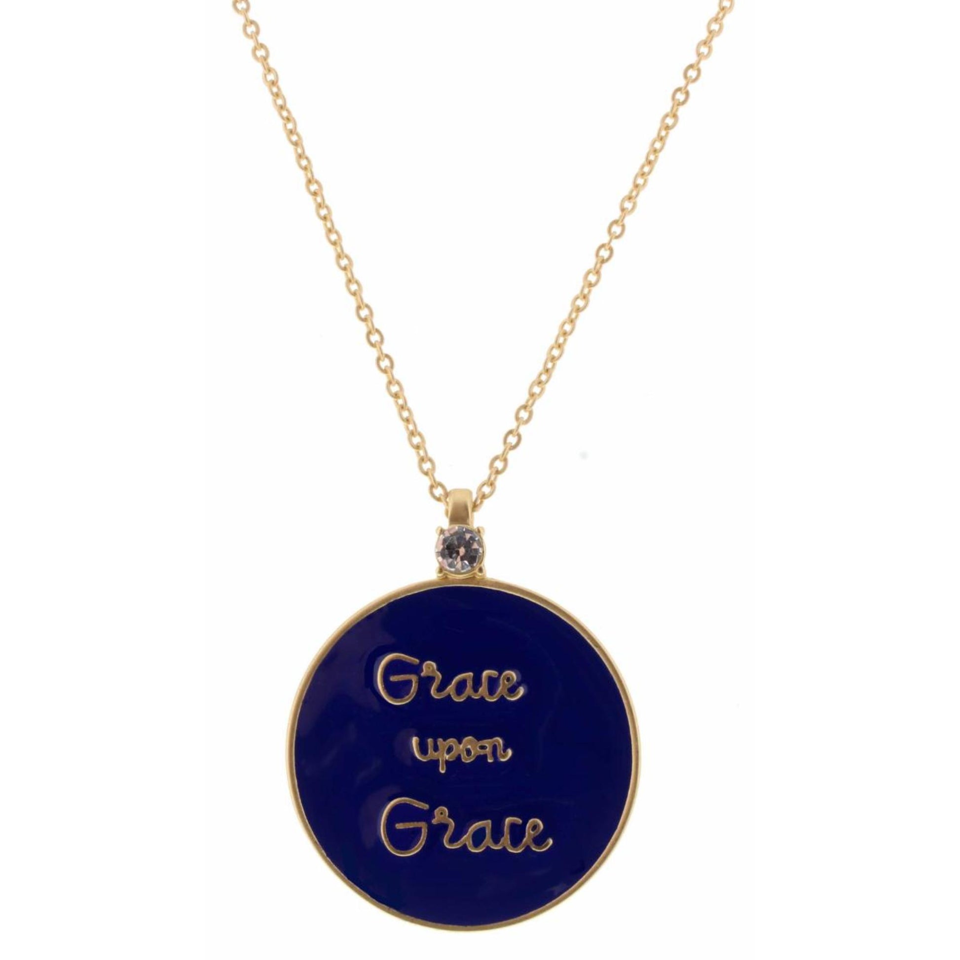32" Navy Epoxy "Grace Upon Grace" Circle with Clear Crystal Necklace