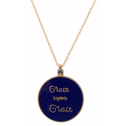 32" Navy Epoxy "Grace Upon Grace" Circle with Clear Crystal Necklace