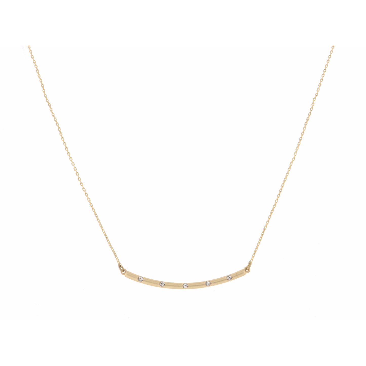16" Curved Bar with Spaced Clear Crystals on Gold Chain Necklace , 3" Ext