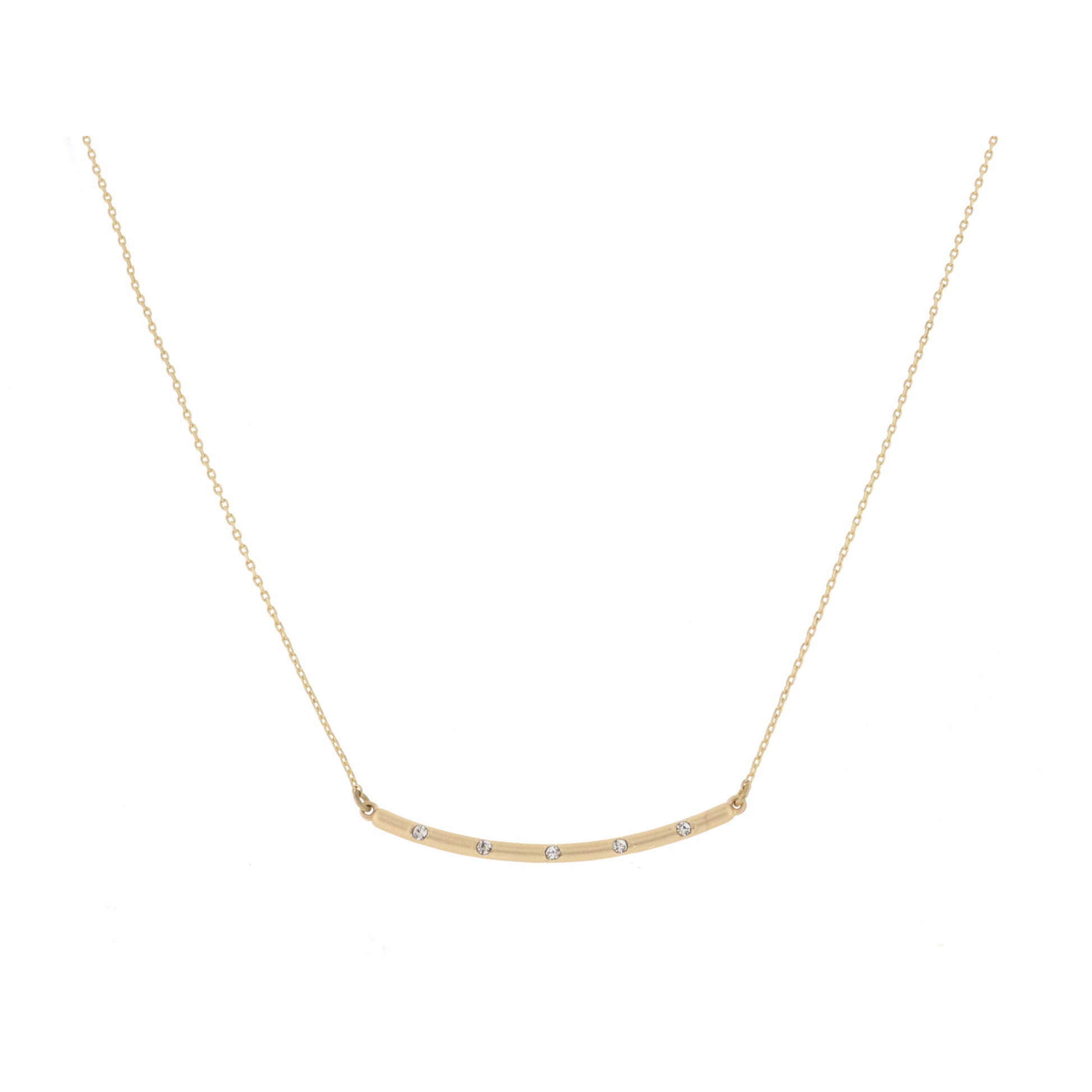 16" Curved Bar with Spaced Clear Crystals on Gold Chain Necklace , 3" Ext