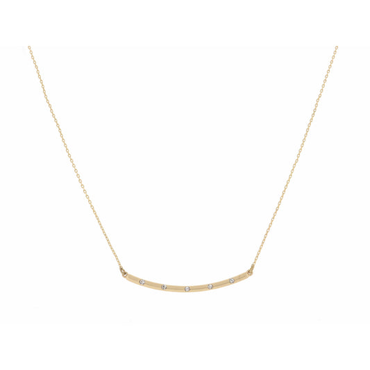 16" Curved Bar with Spaced Clear Crystals on Gold Chain Necklace , 3" Ext