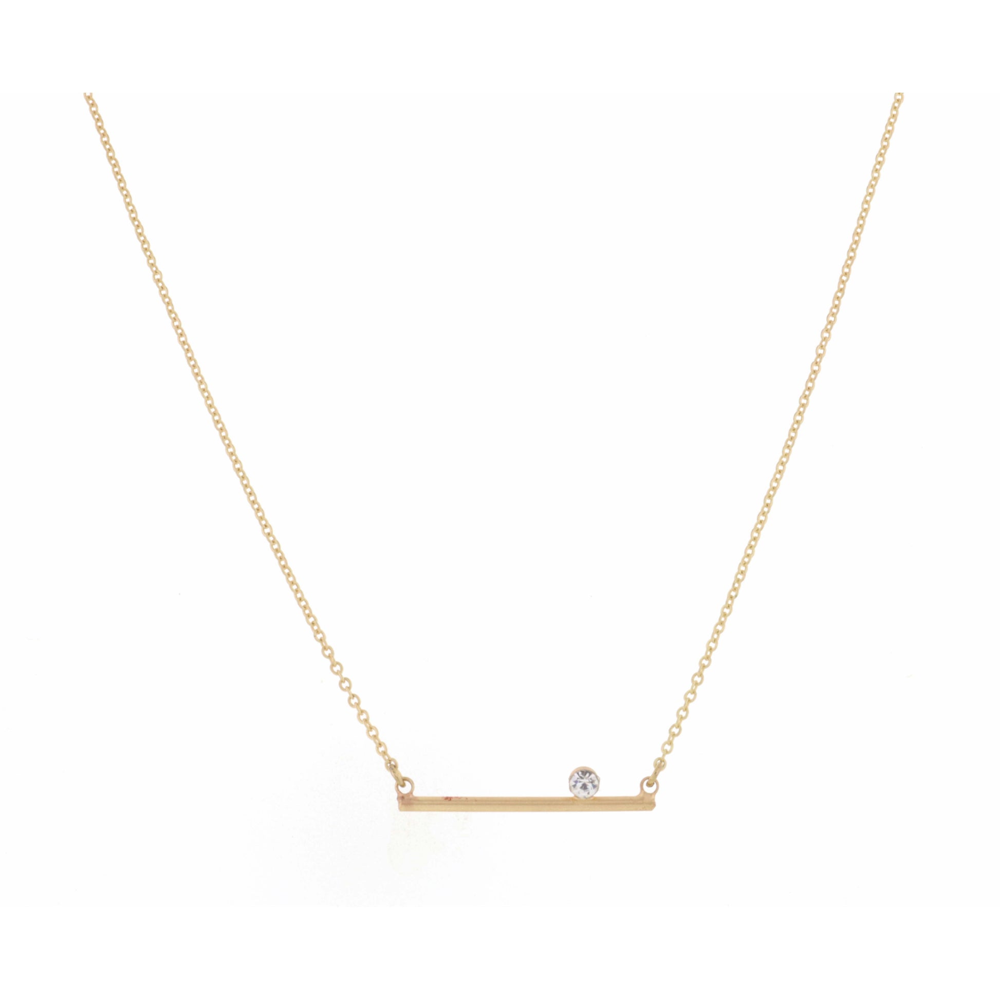 16" Small, Straight Bar, Clear Circle Drop on Gold Chain Necklace , 3" Ext