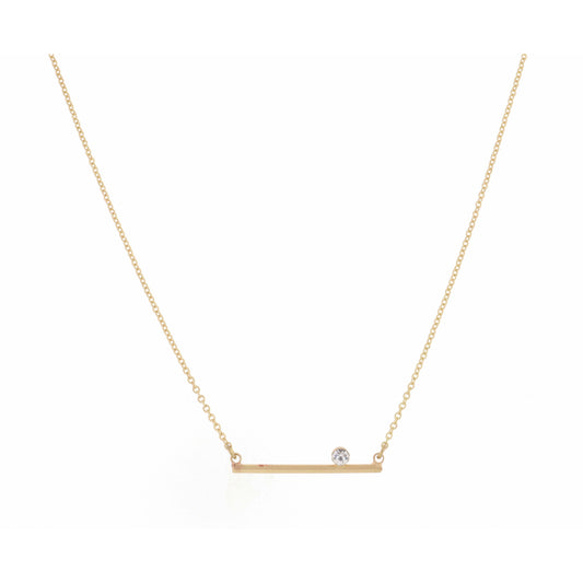16" Small, Straight Bar, Clear Circle Drop on Gold Chain Necklace , 3" Ext