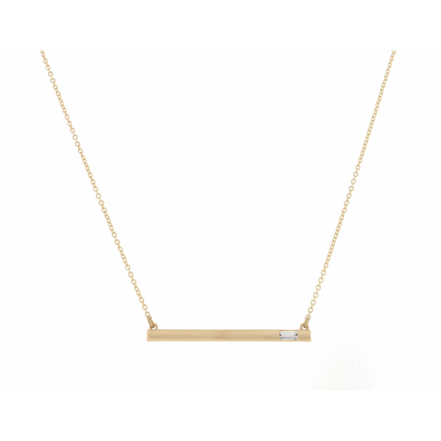 16" Straight Bar, Rectangular Crystal on Gold Chain Necklace , 3" Ext
