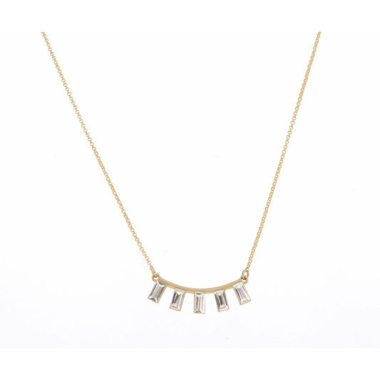 16" Curved Bar, Crystal Rectangle Drops on Gold Chain Necklace, 3" Ext