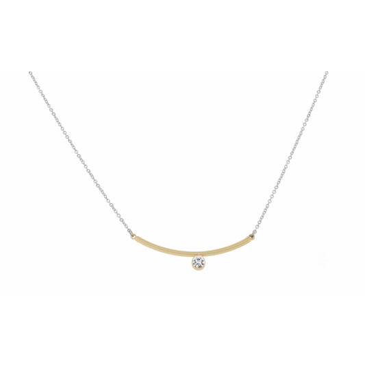 16" Curved Bar, Crystal Circle Drop on Silver Chain Necklace , 3" Ext