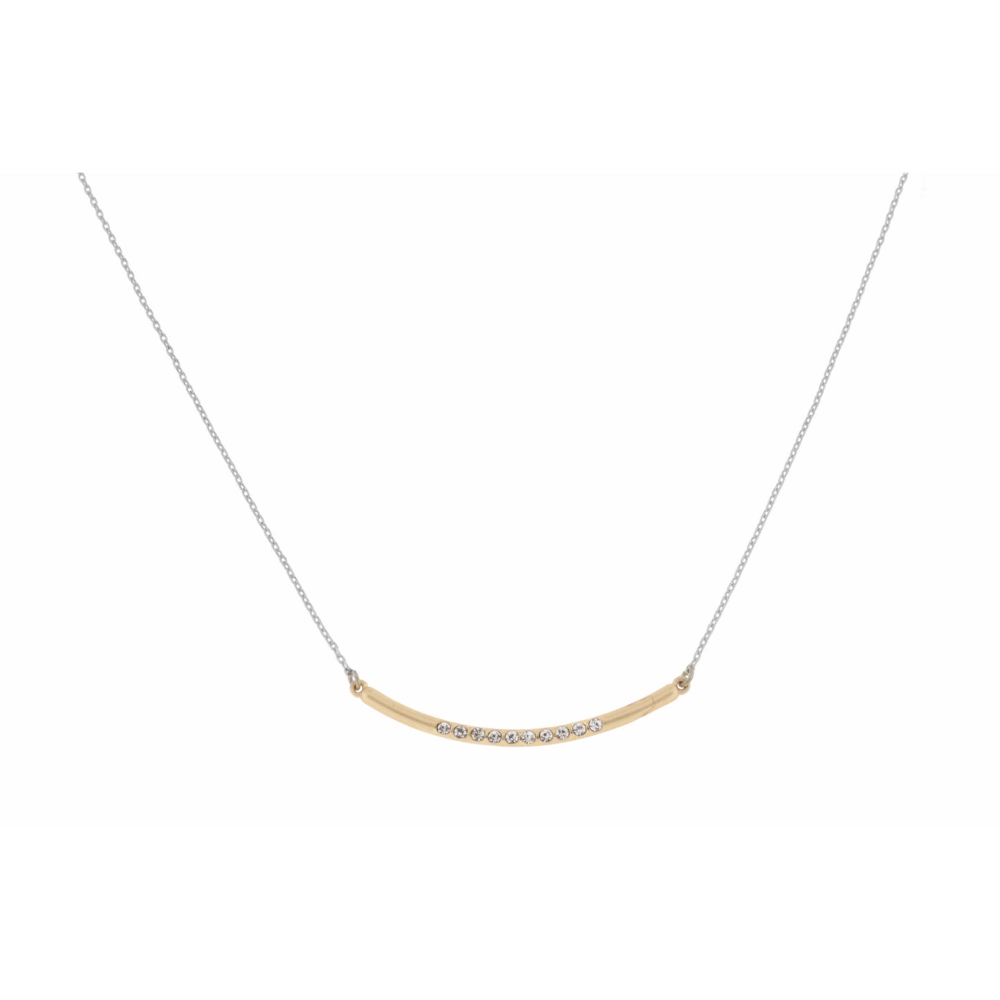 16" Curved Bar with Cluster Crystals on Silver Chain Necklace , 3" Ext
