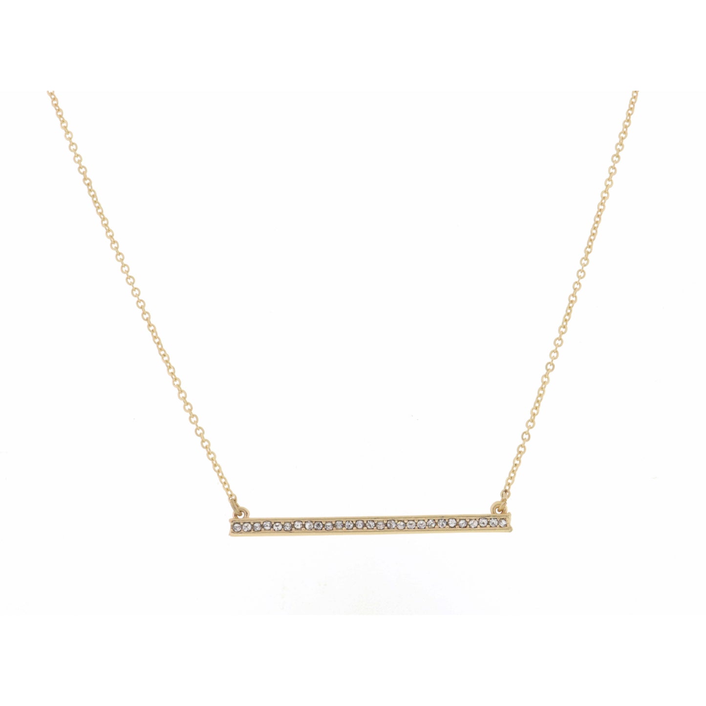 16" Long Straight Bar with Clear Crystals on Gold Chain Necklace , 3" Ext