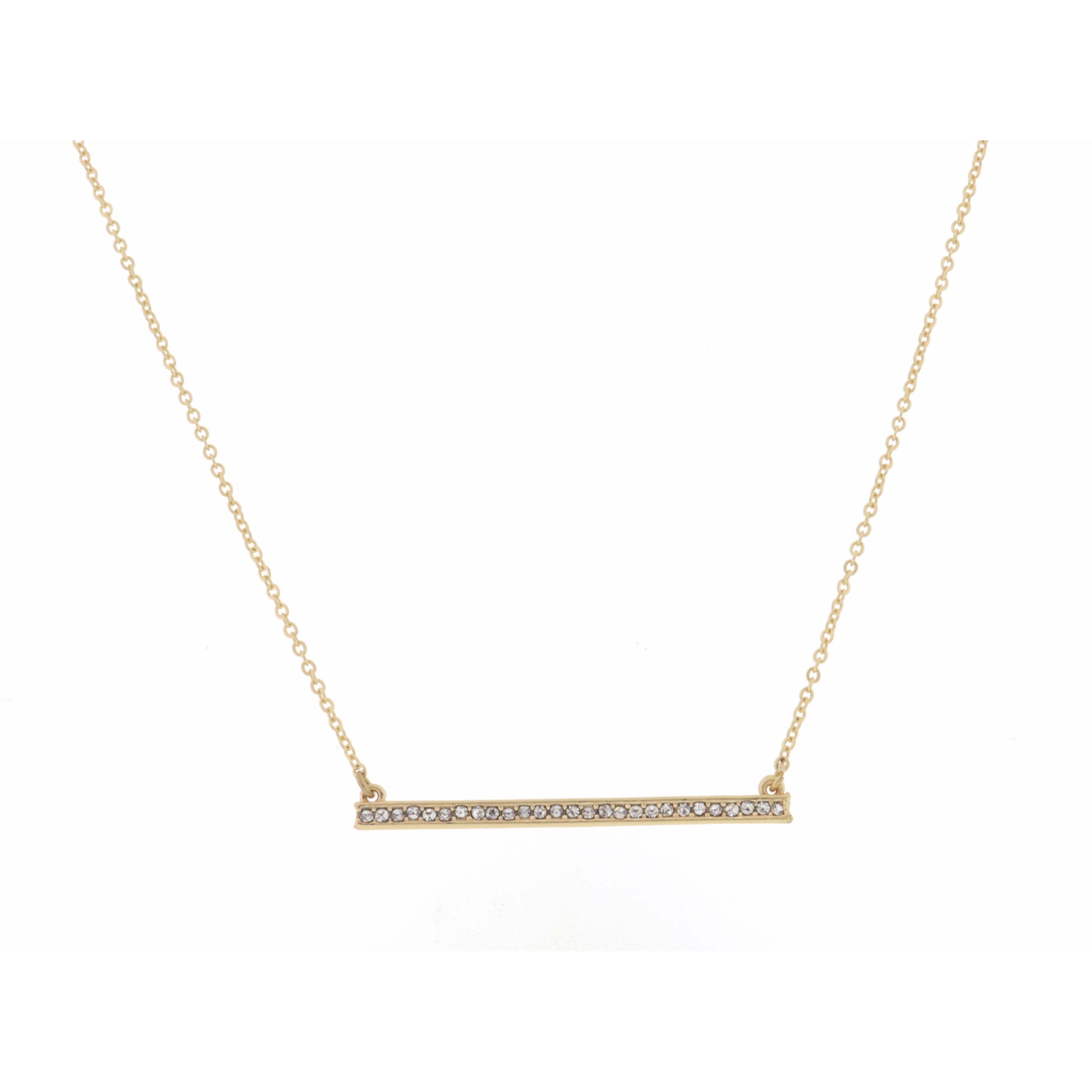 16" Long Straight Bar with Clear Crystals on Gold Chain Necklace , 3" Ext