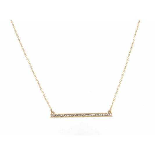 16" Long Straight Bar with Clear Crystals on Gold Chain Necklace , 3" Ext