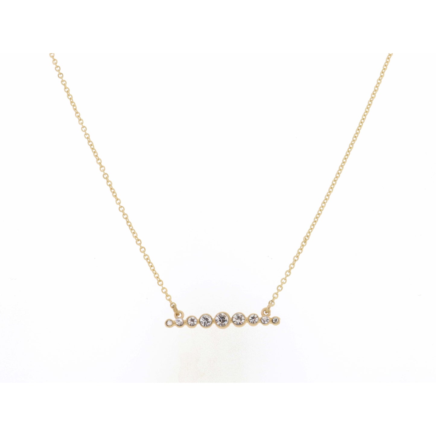 16" Clear, Straight, Circle Crystal Bar on Gold Chain Necklace , 3" Ext