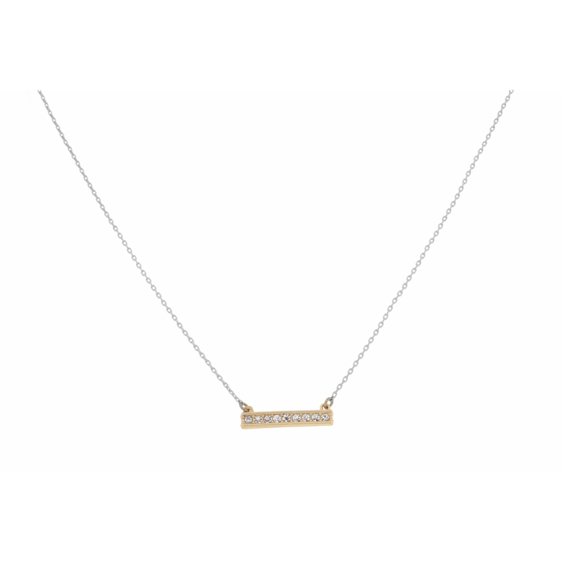 16" Short Straight Bar, Clear Crystals on Silver Chain Necklace , 3" Ext