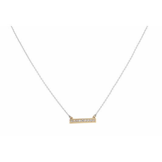 16" Short Straight Bar, Clear Crystals on Silver Chain Necklace , 3" Ext