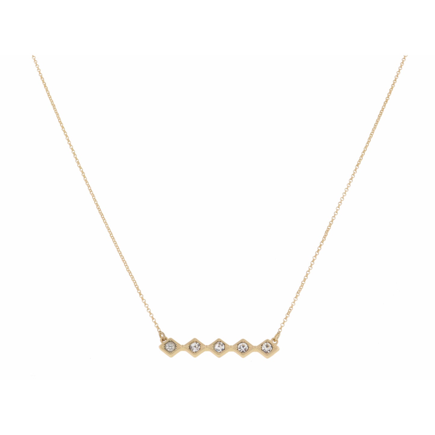 16" Diamond with Clear Crystal Bar on Gold Chain Necklace , 3" Ext