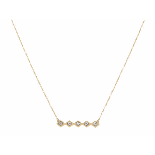 16" Diamond with Clear Crystal Bar on Gold Chain Necklace , 3" Ext