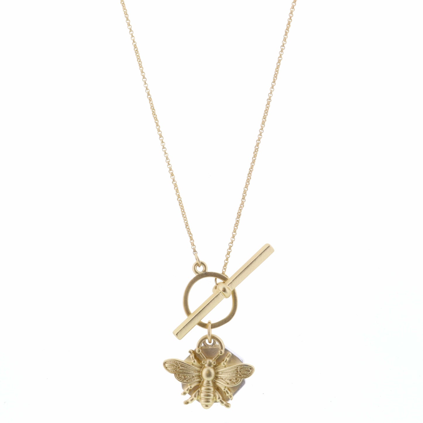 16" Gold Bee and Silver Hexagon on Gold Chain Necklace, 3" Ext