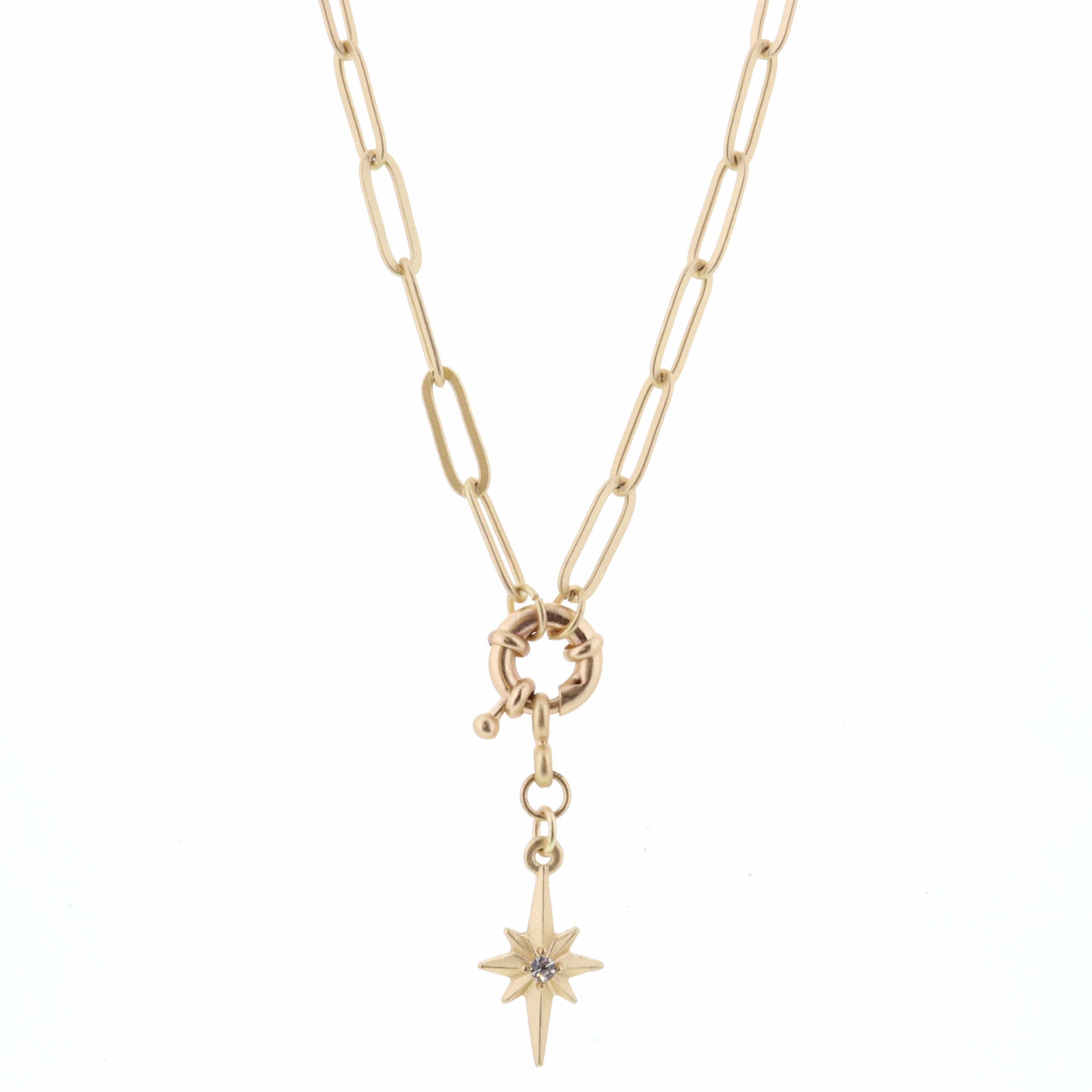 16" Gold Starburst with Spring Ring on Gold Chain Necklace, 3" Ext
