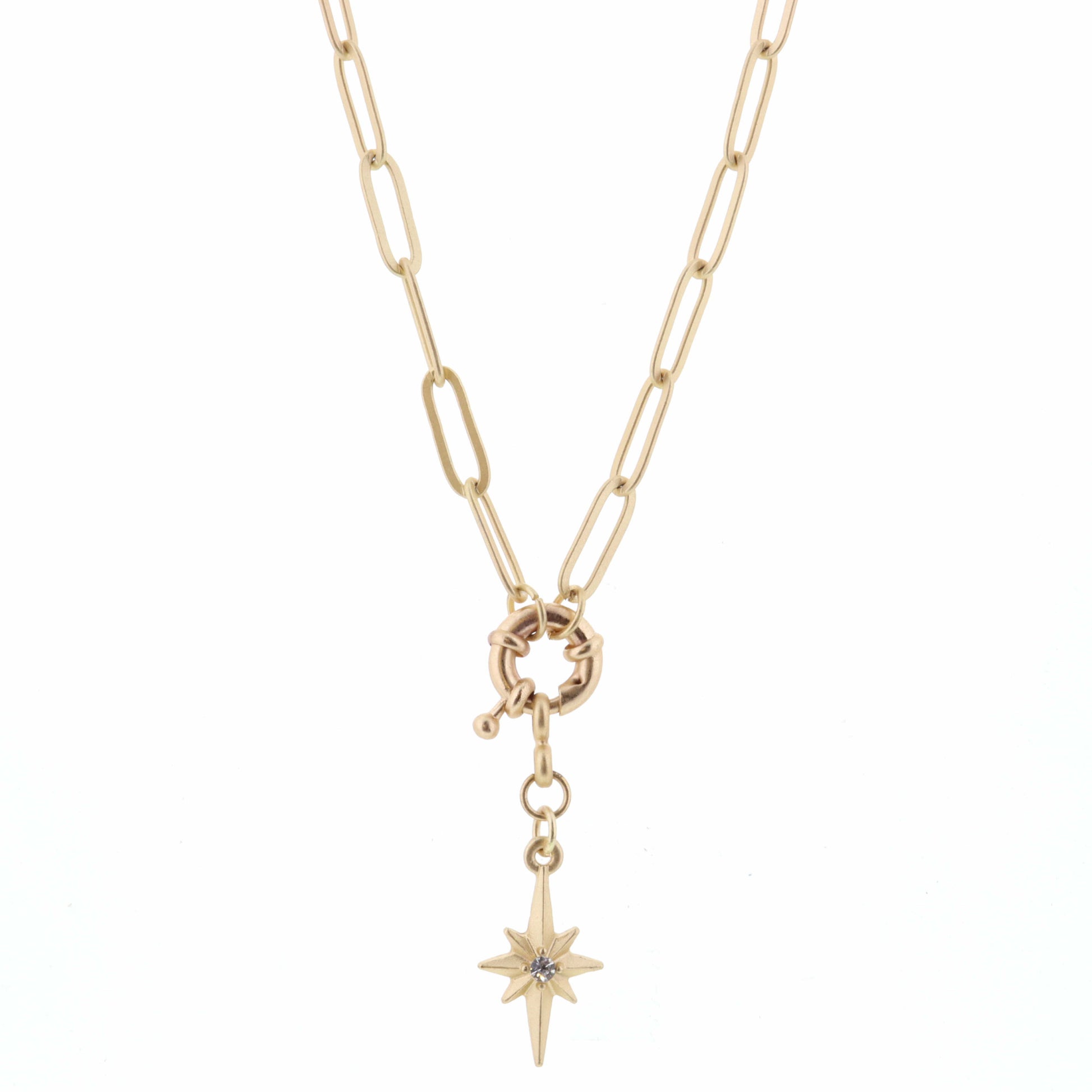 16" Gold Starburst with Spring Ring on Gold Chain Necklace, 3" Ext
