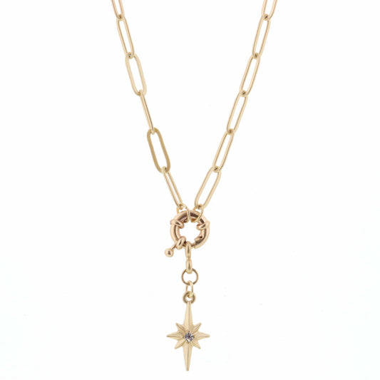 16" Gold Starburst with Spring Ring on Gold Chain Necklace, 3" Ext