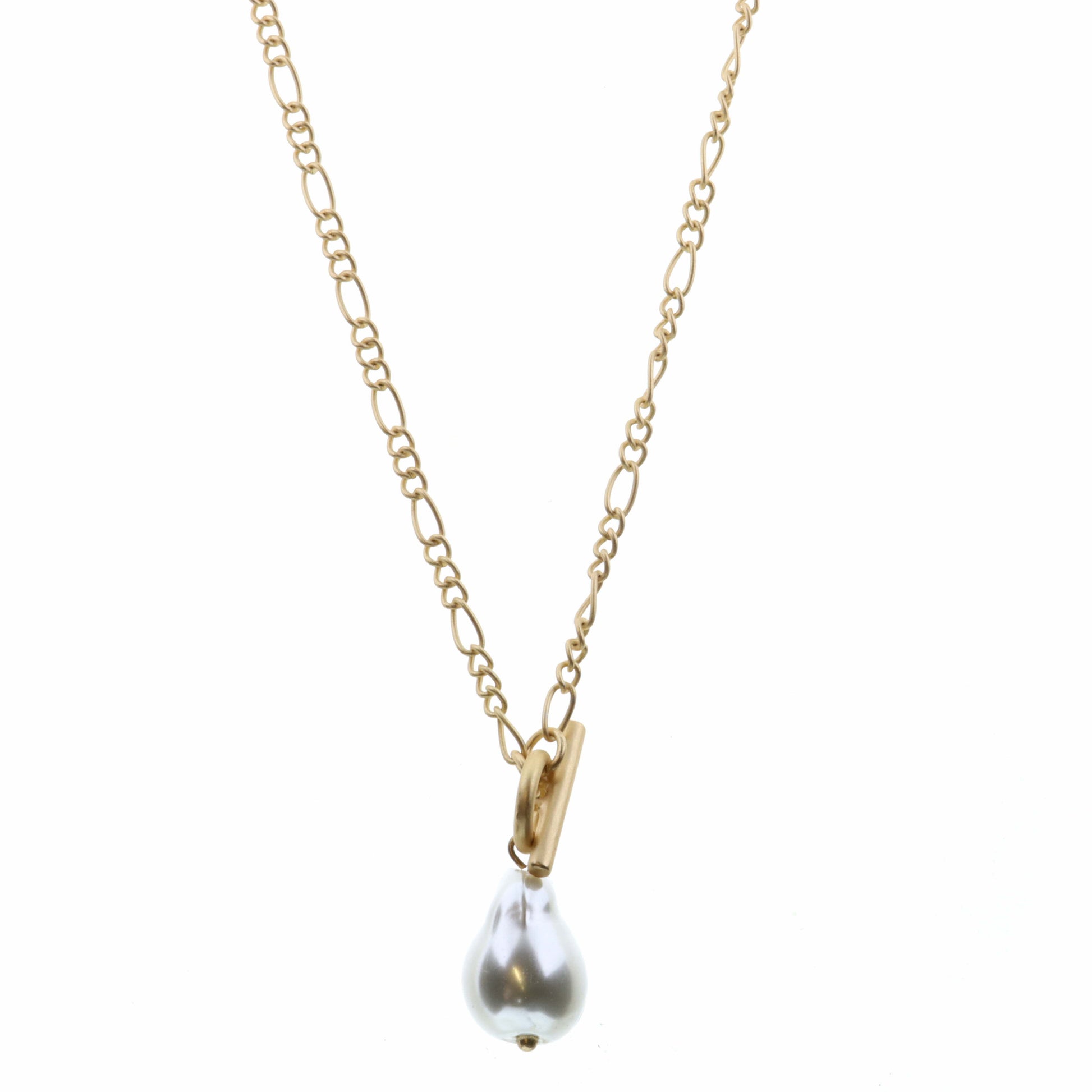 16" Pearl Drop on Toggle and Gold Chain Necklace, 3" Ext