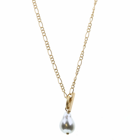 16" Pearl Drop on Toggle and Gold Chain Necklace, 3" Ext