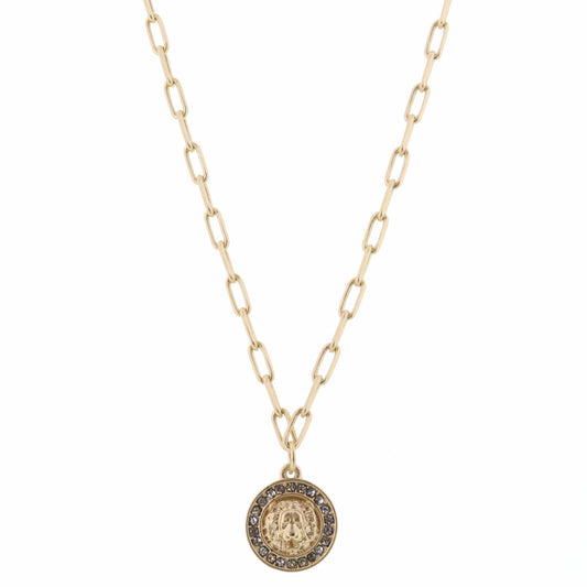 16" Lion Embelished with Clear Crystals on Gold Chain Necklace, 3" Ext