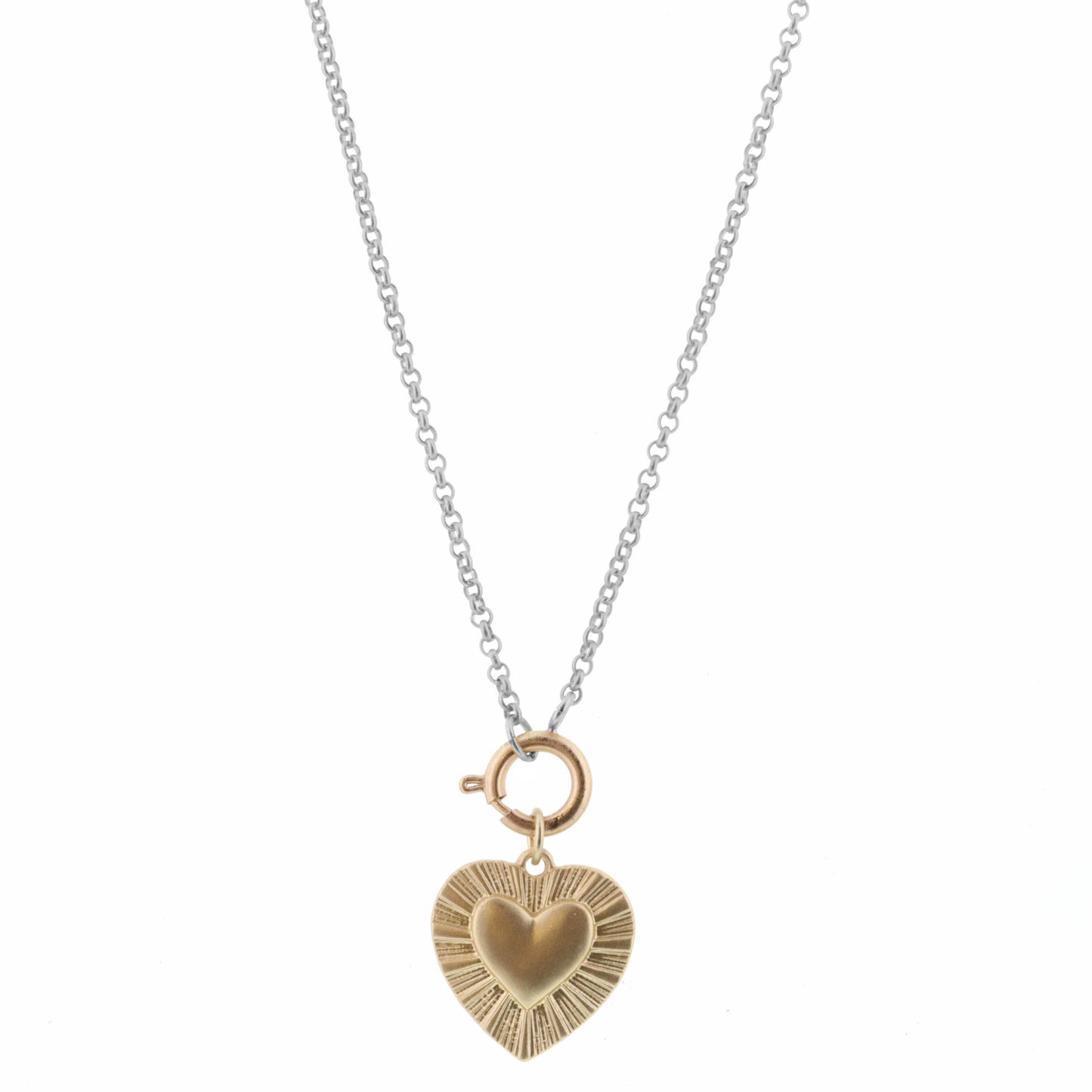 16" Raised Edge Heart on Silver Chain Necklace, 3" Ext
