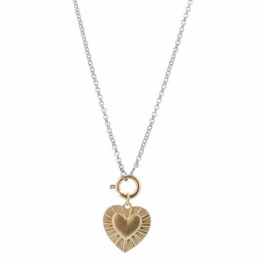 16" Raised Edge Heart on Silver Chain Necklace, 3" Ext