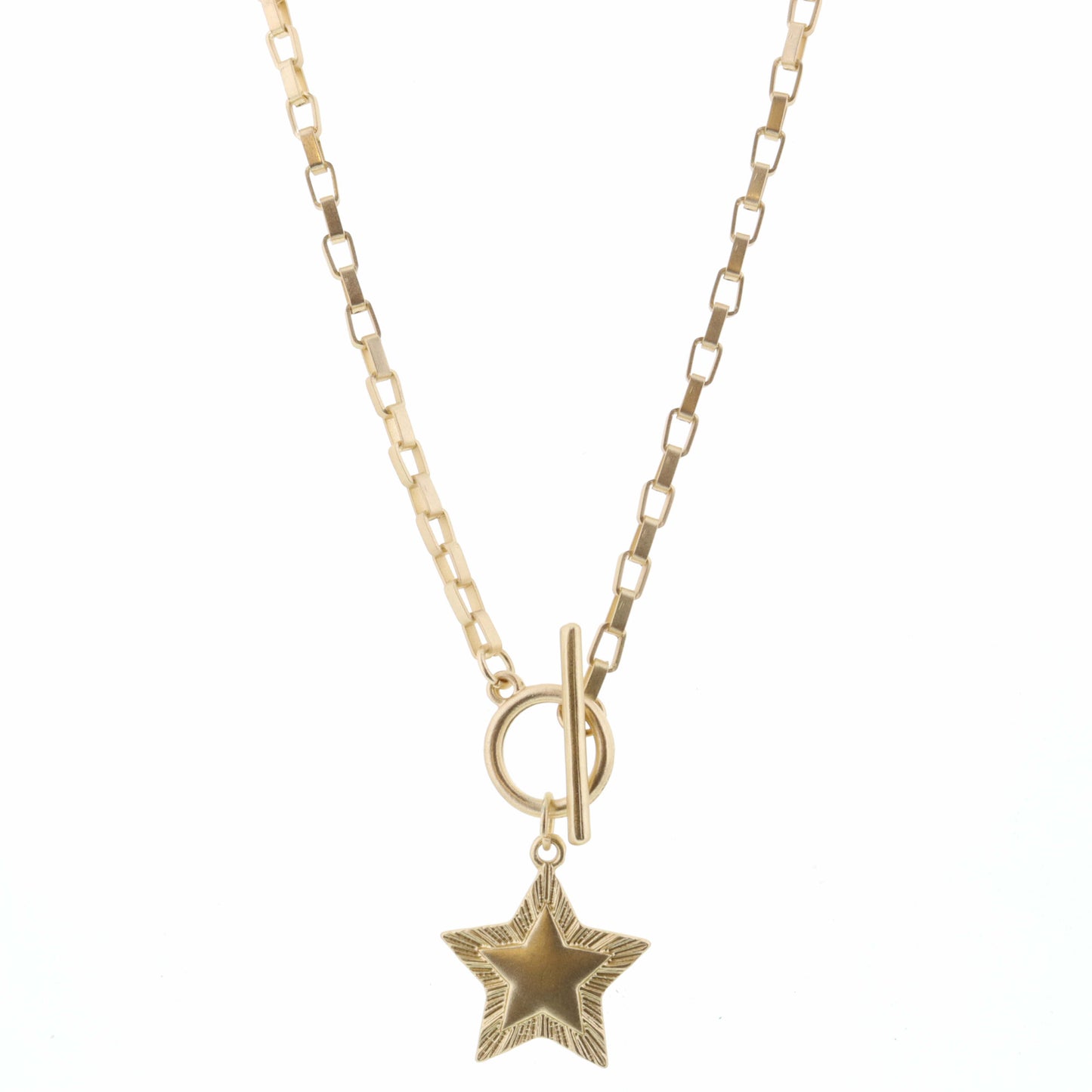 16" Raised Edge Star on Gold Chain Necklace, 3" Ext
