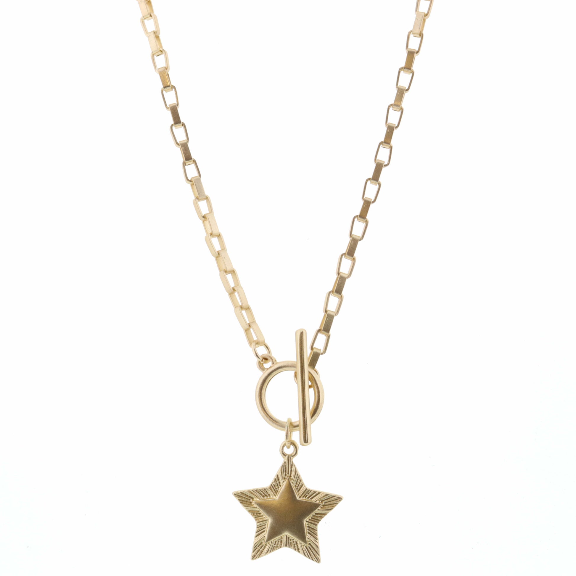 16" Raised Edge Star on Gold Chain Necklace, 3" Ext