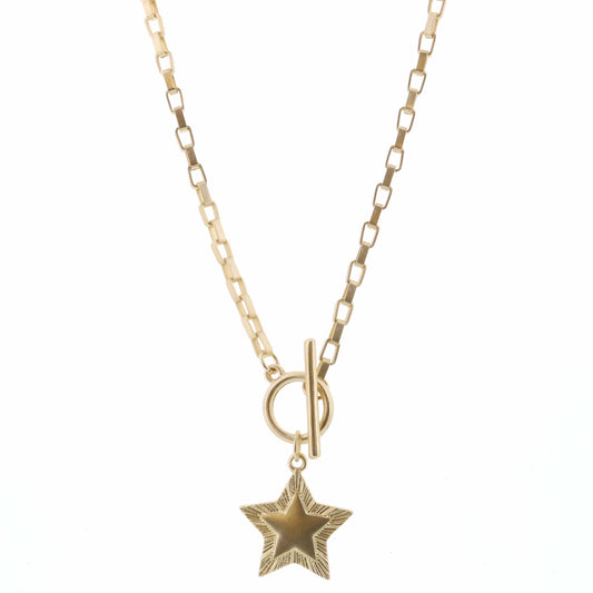 16" Raised Edge Star on Gold Chain Necklace, 3" Ext