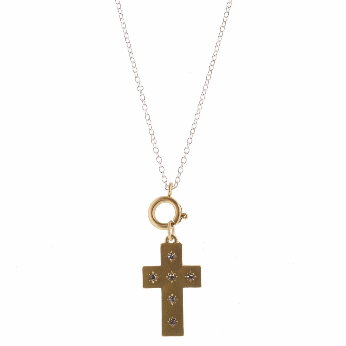 16" Gold Cross with Mini Crystal Starbursts on Gold Chain Necklace, 3" Ext
