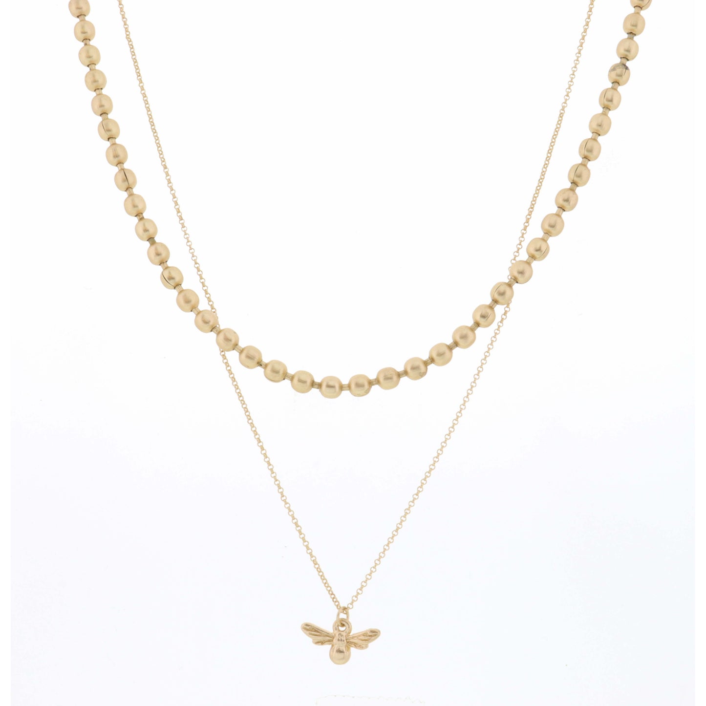 16", 18" 2 Layer Gold Bead Chain and Gold Bee Necklace, 3" Ext
