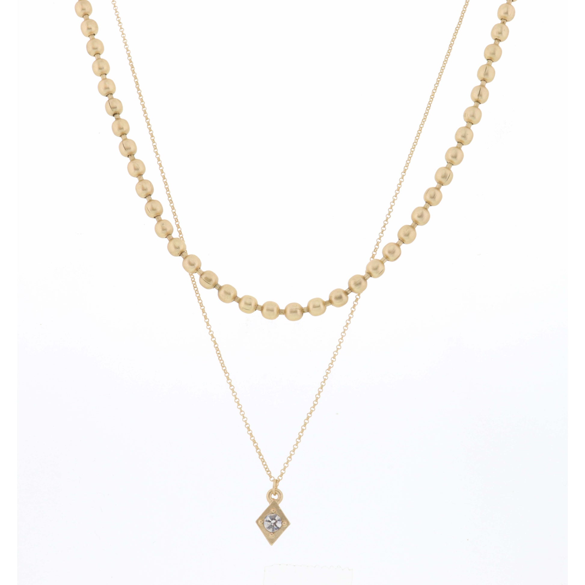 16", 18" 2 Layer Gold Bead Chain and Diamond Necklace, 3" Ext