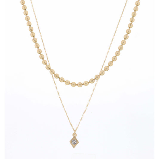 16", 18" 2 Layer Gold Bead Chain and Diamond Necklace, 3" Ext