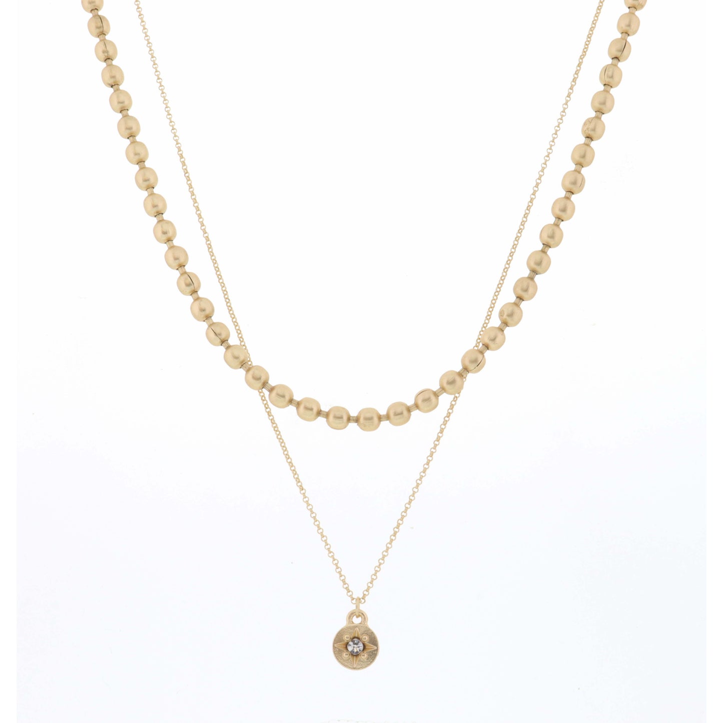 16", 18" 2 Layer Gold Bead Chain and Textured Disc Necklace, 3" Ext