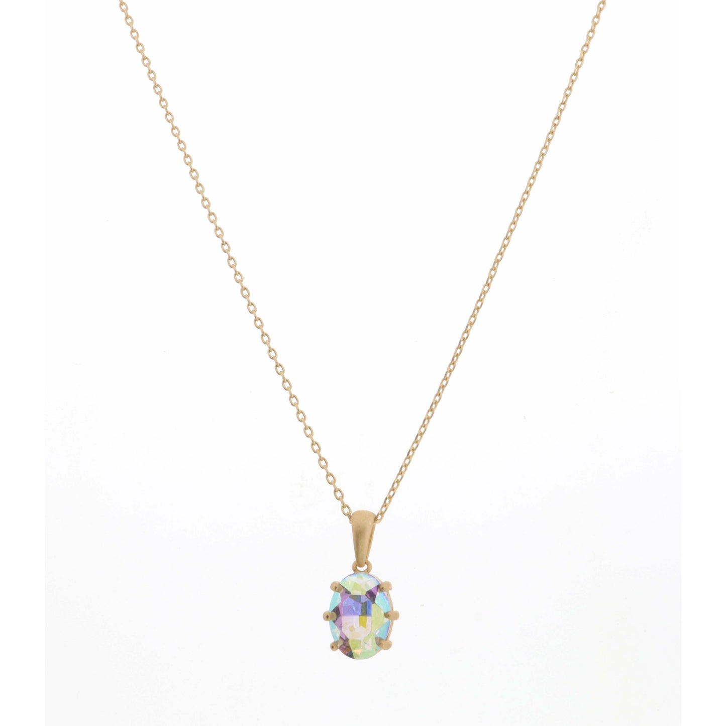 18" AB Oval Crystal Necklace, 3" Ext