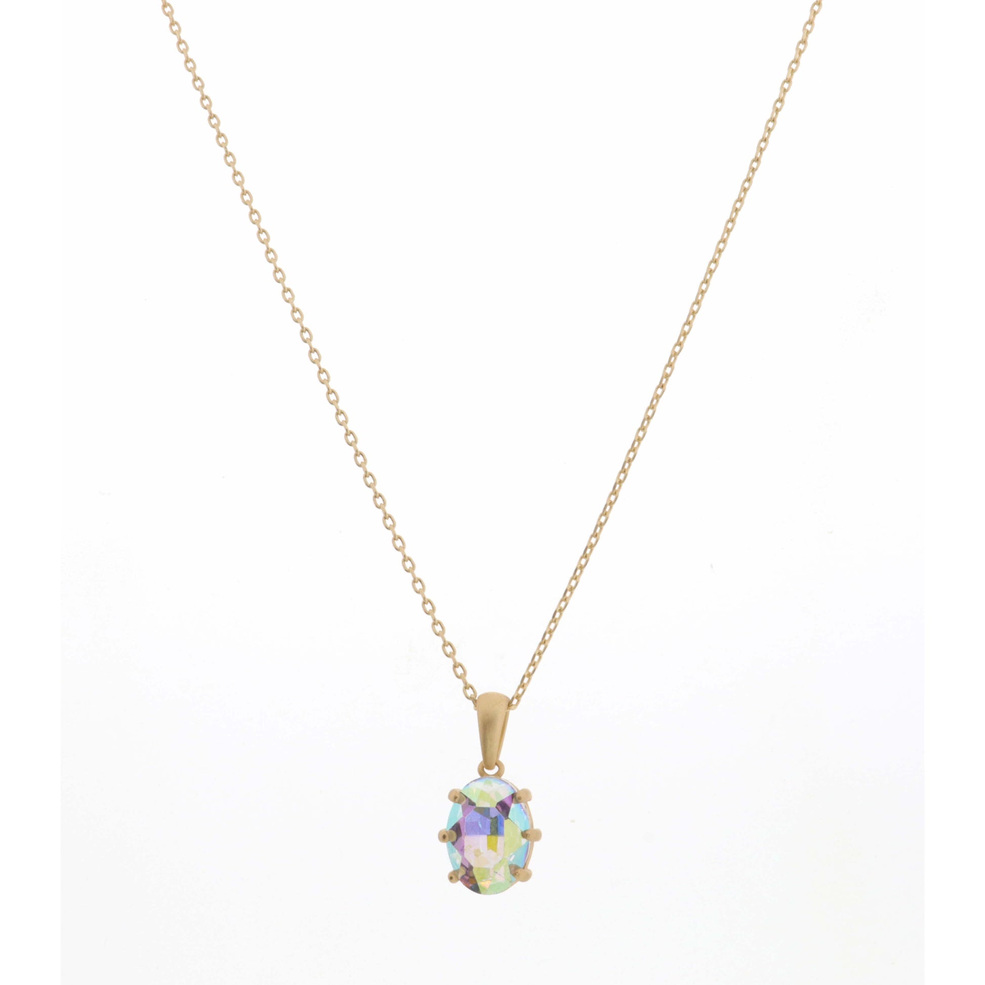 18" AB Oval Crystal Necklace, 3" Ext