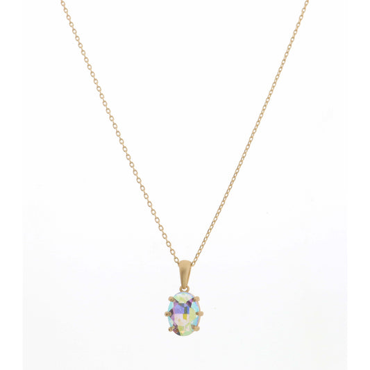 18" AB Oval Crystal Necklace, 3" Ext
