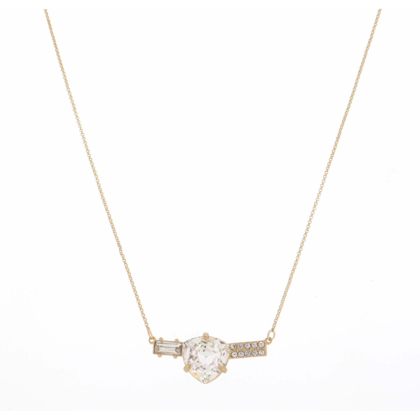 18" Teardrop Surrounded by Mini Clear Crystal Rectangles Necklace, 3" Ext