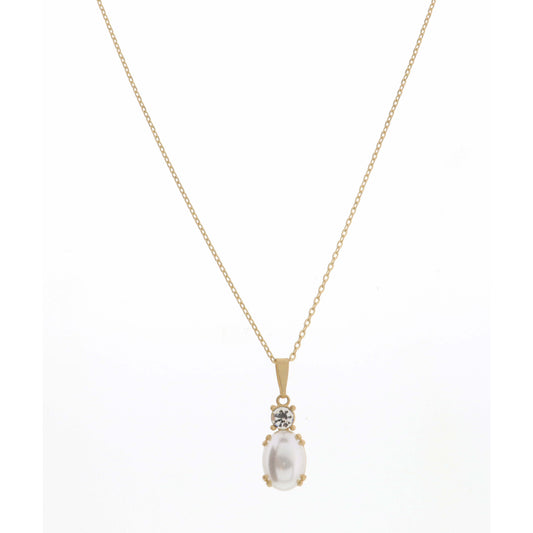 18" Clear Circle Crystal on Oval Pearl Necklace, 3" Ext